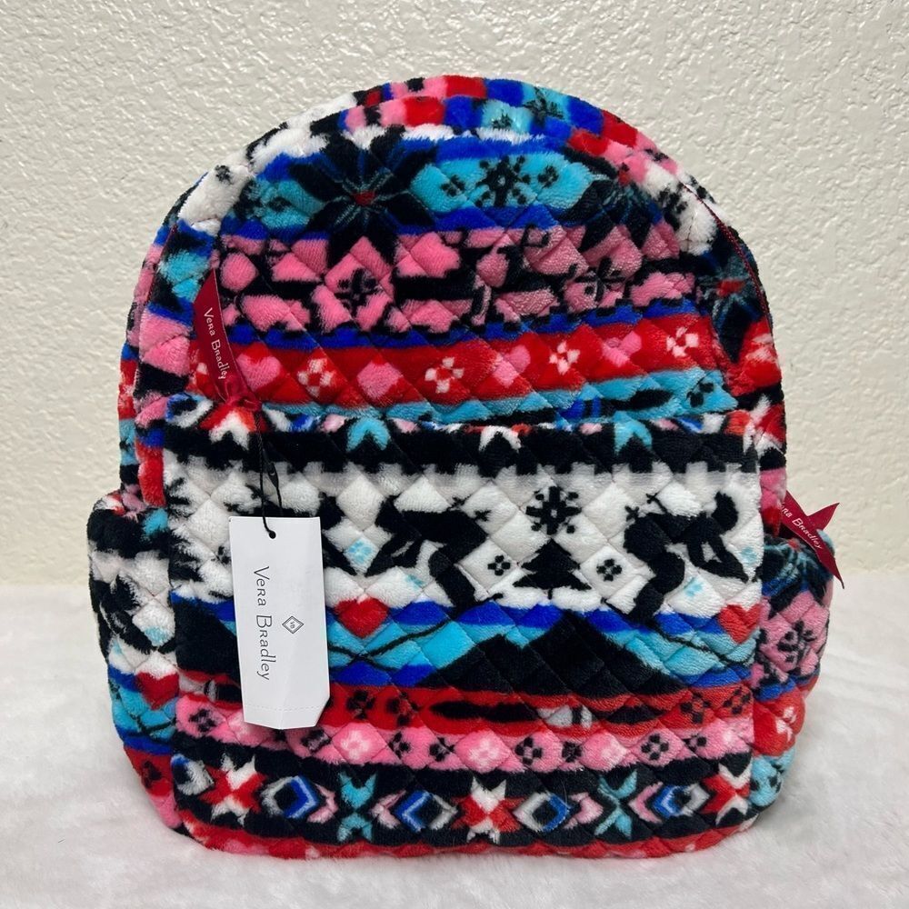 Vera Bradley Nordic Stripe Reindeer Soft Plush Fleece Mini Backpack New